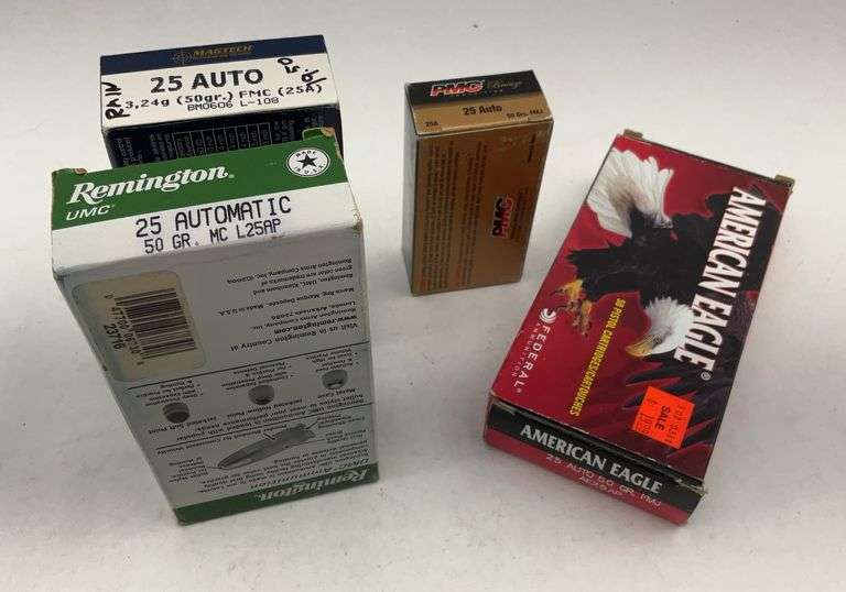 Mixed Lot of .25 Auto Ammunition - Remington, PMC, Magtech, American Eagle image