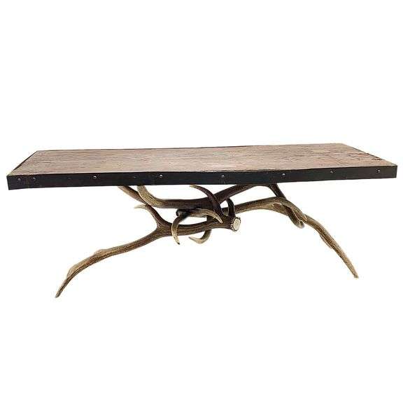 Genuine Elk Antler Coffee Table Reclaimed Wood Top image