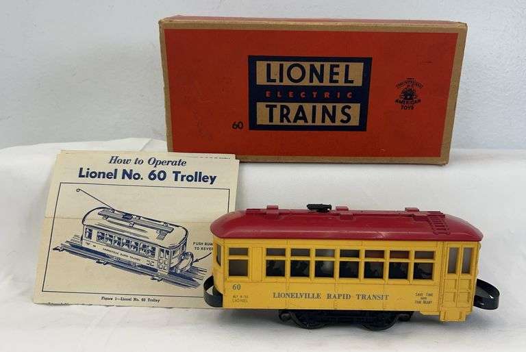 Postwar Lionel O Gauge No. 60 trolley in original box with instructions image