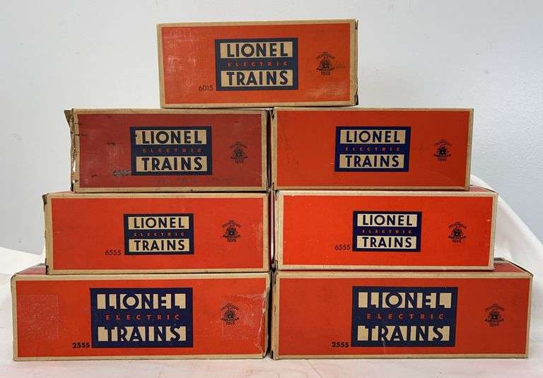 Postwar Lionel O Gauge 6015, 6465 x2, 6555 x2, 2555 x2 empty original boxes image