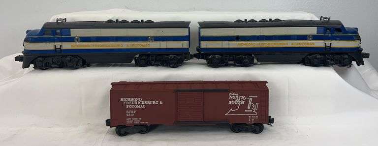 Postwar Lionel O Gauge 2343 P&T decorated as RF&P w/KMT RF&P box car unrun image