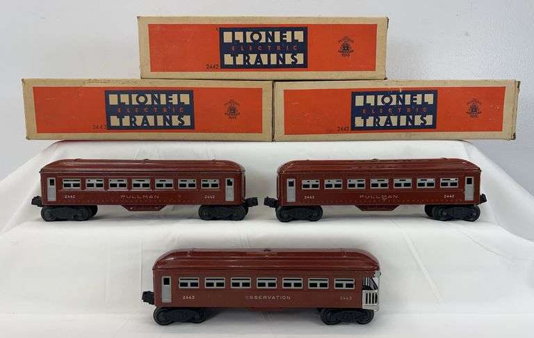 Postwar Lionel O Gauge 2442, 2442 Pullman 2443 observation in original boxes image