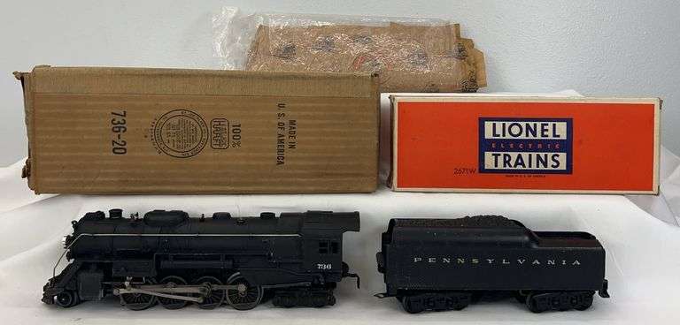 Postwar Lionel O gauge 736 2-8-4 steam loco 2671W tender w/whistle in boxes image