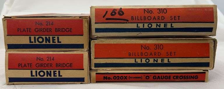 Postwar Lionel O Gauge O20X, two 214 and two 310 in original boxes image