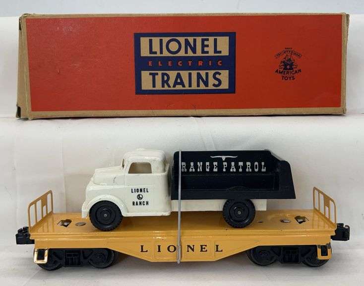 Postwar Lionel O Gauge 6151 flat car with Range Patrol Truck in box image