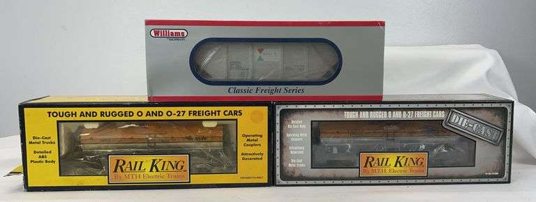 O Gauge freight Williams Alcoa hopper, Rail King 30-7315 DRG tank, 30-8102 DRG tank in box image