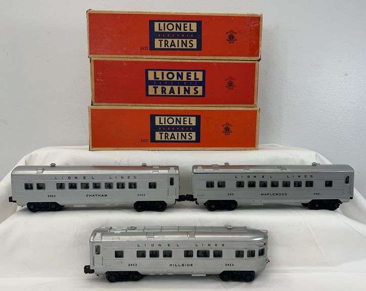 Postwar Lionel O Gauge  2421 Maplewood, 2422 Chatham, 2423 Hillside black letter in boxes image