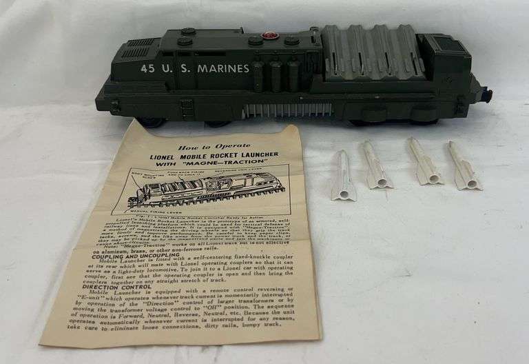 Postwar Lionel O Gauge 45 U.S. Marines mobile rocket launcher w/instructions and rockets image