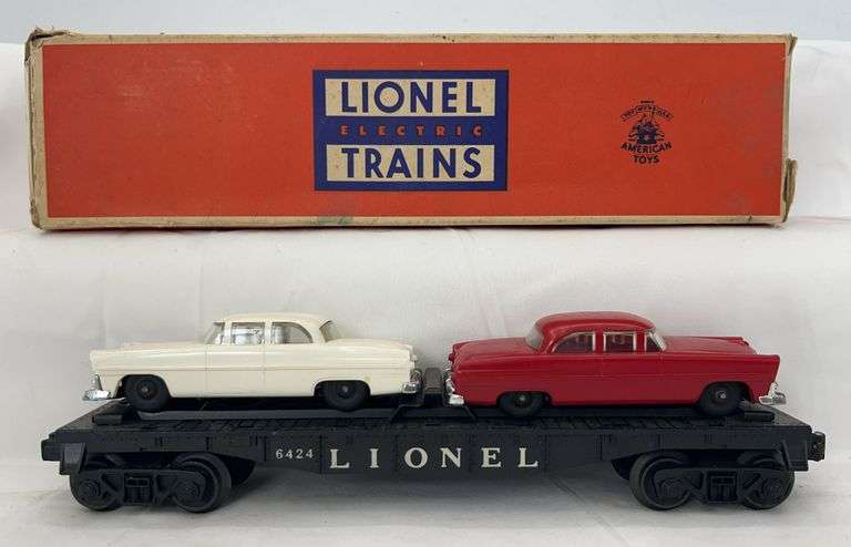 Postwar Lionel O Gauge 6424 Automobile Flat Car w/autos in box image