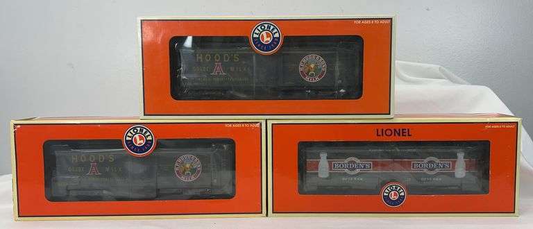 Lionel O Gauge 17331 Hood's, 17357 Borden's, 17360 Hood's op. milk car in box image