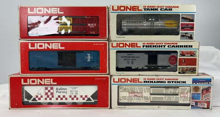 Lionel O Gauge 9354, 9855, 9408, 9725, 9768, 9262 freight trains in box image