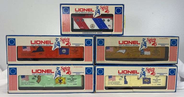 Lionel O Gauge 7600, 7601, 7603, 7610, 7612 high grade Spirit of '76 cars in box image