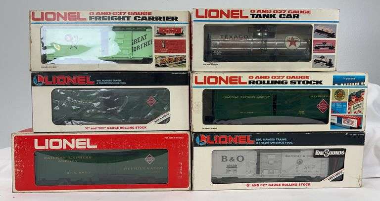 Lionel O Gauge 16237, 9401, 9863, 9147, 16639, 5709 freight trains in box image