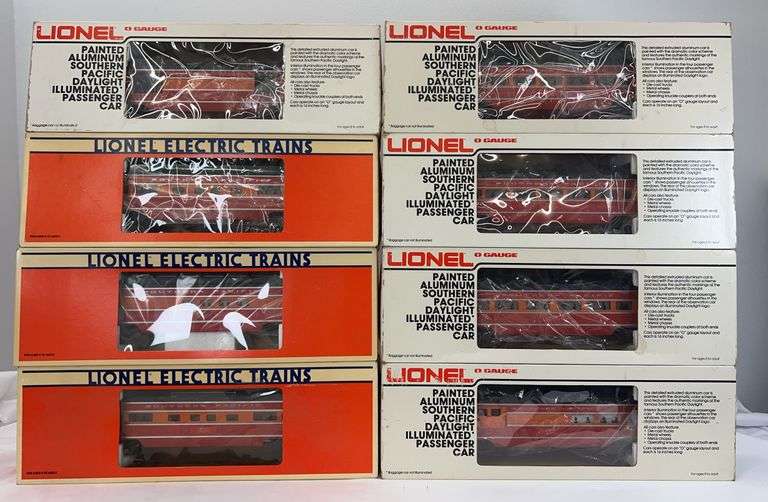 Lionel O Gauge 7211 x2, 9589, 9590, 9591, 9592, 9593, 19107 SP Daylight alum. pass. cars in box image