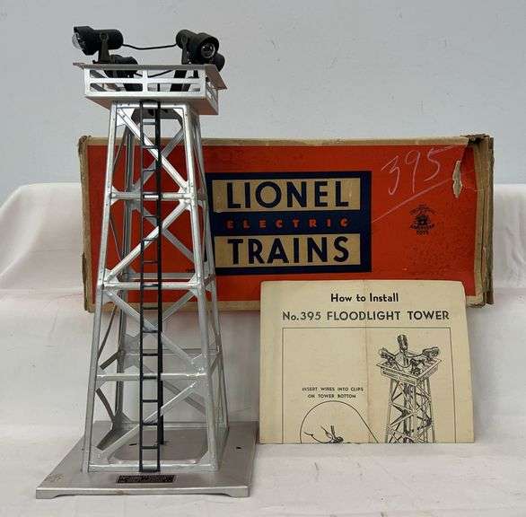 Postwar Lionel O Gauge 395 floodlight tower aluminum painted silver in box image