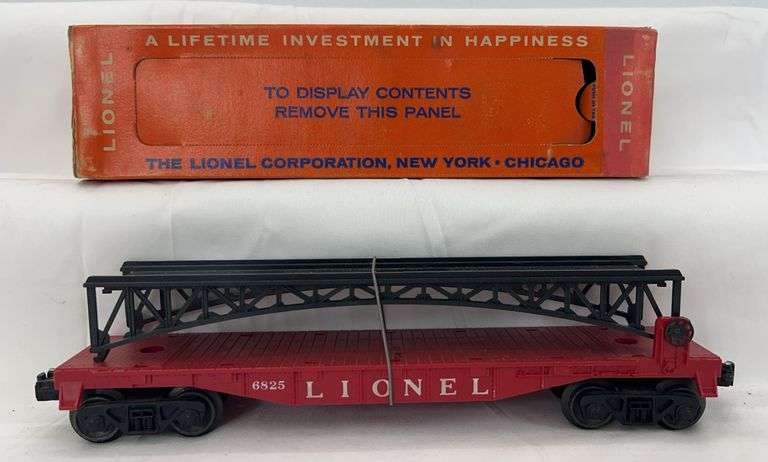 Postwar Lionel O Gauge 6825 flat car with trestle bridge in original box image