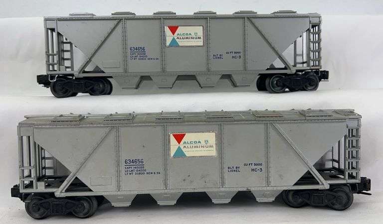 Two postwar Lionel O Gauge 6346 Alcoa covered hopper cars image