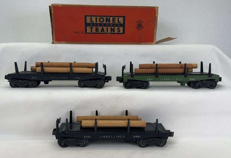 Postwar Lionel O Gauge two 3461 automatic lumber cars and one 3461-25 in box image