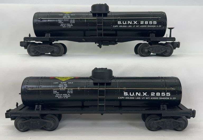 Two postwar Lionel O Gauge 2855 Sunoco single dome black tank cars image