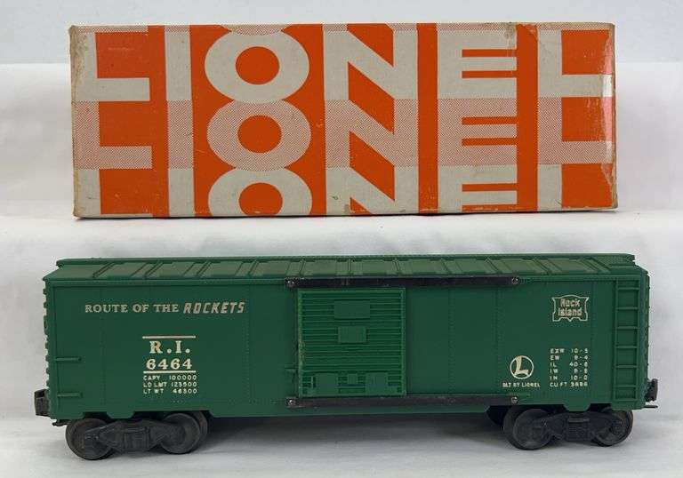 Postwar Lionel O Gauge 6464-75 Rock Island box car in Hillside checkerboard box image
