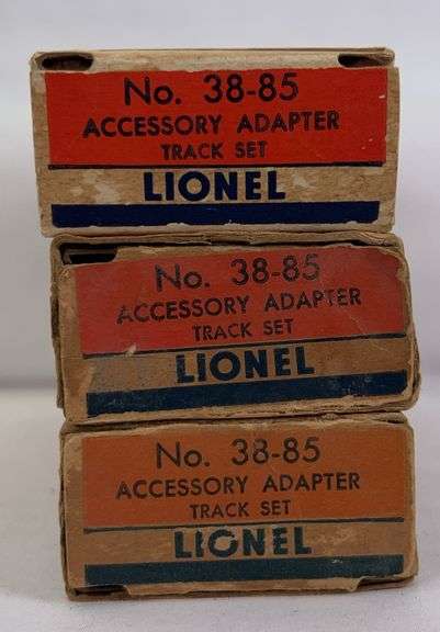 Three postwar Lionel O Gauge 38-85 accessory adapter track sets in original boxes image
