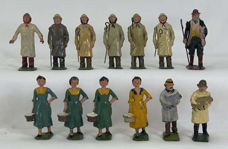 Britains hollowcast shepherds w/crooks, shepherds w/lamb, milk maids, More image