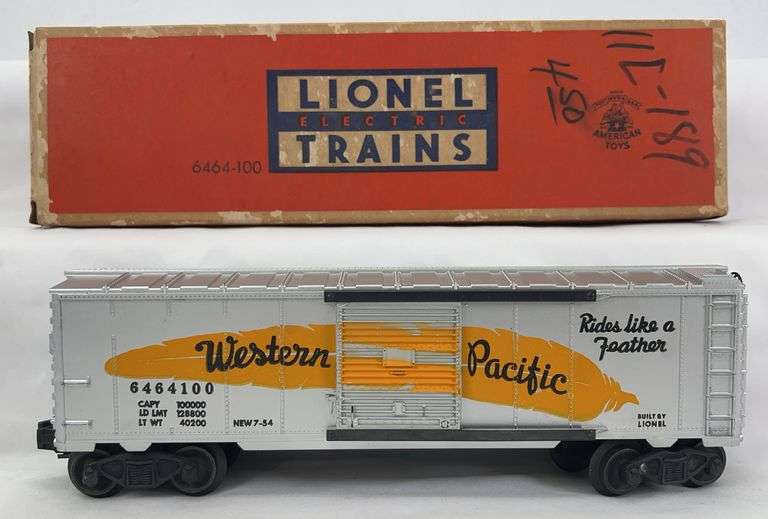 Postwar Lionel O Gauge 6464-100 Western Pacific yellow feather type IIa in original box image
