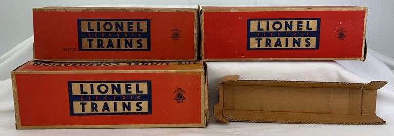 Postwar Lionel O Gauge 3562-25, -50, -75 original boxes, one insert, 362-78 box w/barrels image
