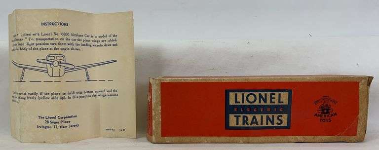 Postwar Lionel O Gauge 6800-60 Airplane box with 6800-62 11-57 instructions sheet image