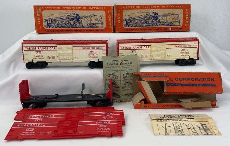 Postwar Lionel O Gauge 6470 and two 6448 Exploding box cars in box image