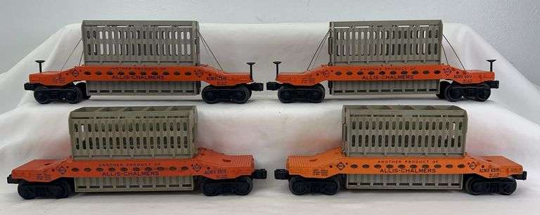 Postwar Lionel O Gauge 6519 Allis Chalmers cars two w/brake stands, two w/o image