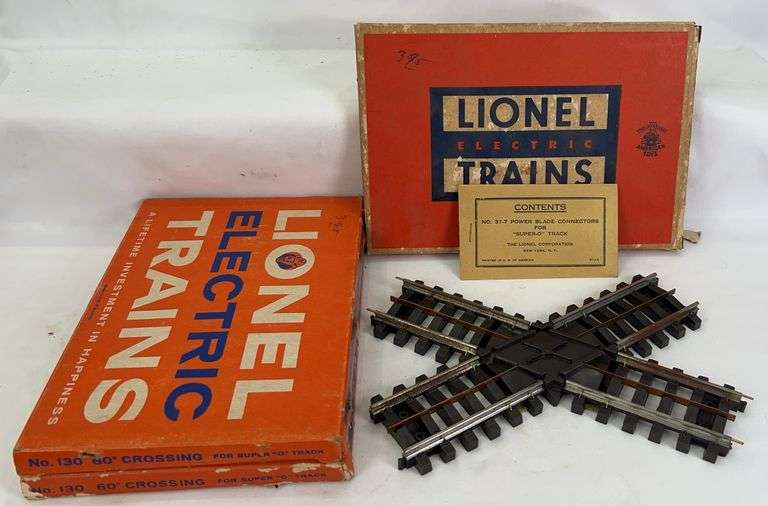 Three postwar Lionel O Gauge Super O No. 130 60 degree crossings in original boxes w/envelopes image