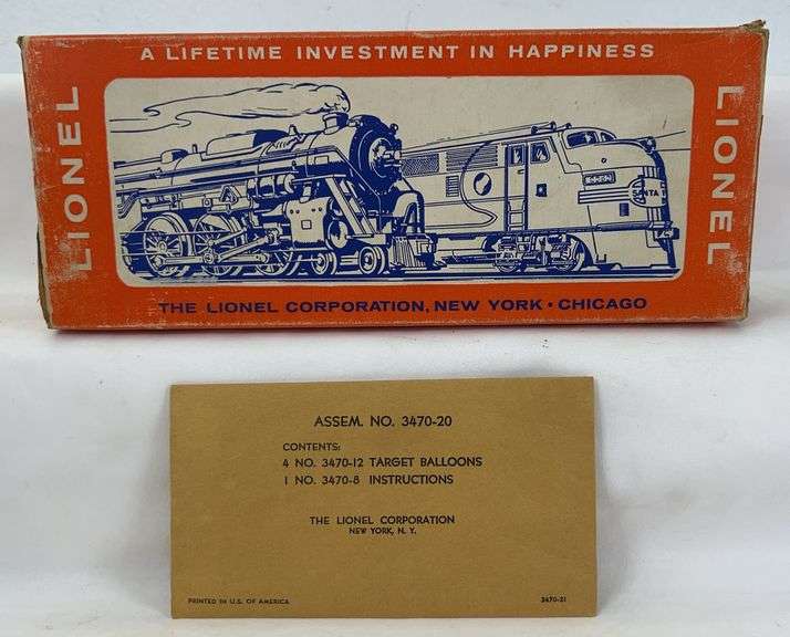Postwar Lionel O Gauge 3470 Aerial Target Launching Car box w/sealed 3470-21 envelope image