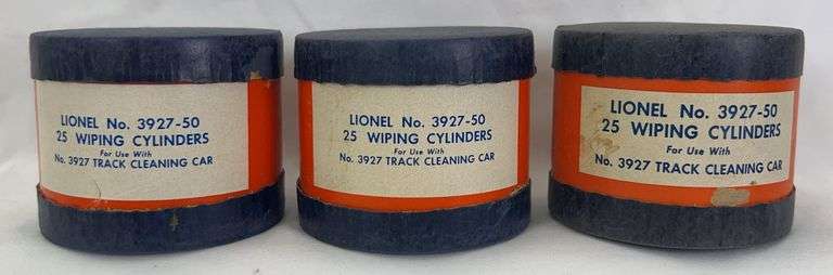 Postwar Lionel O Gauge three 3927-50 25 wiping cylinders containers image