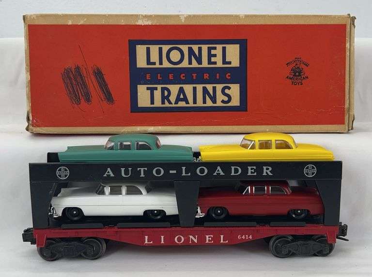 Postwar Lionel O Gauge 6414 Automobile Car w/four premium autos in original box image