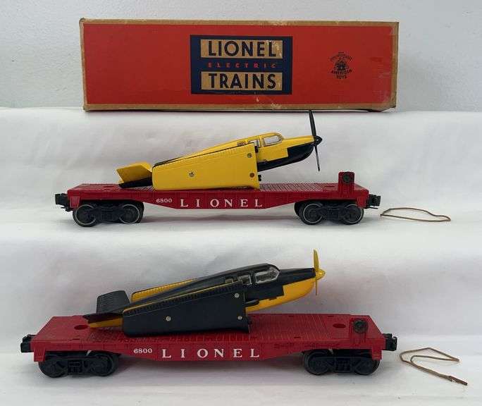 Two postwar Lionel O Gauge 6800 Flat Car with Airplane w/1 original box image