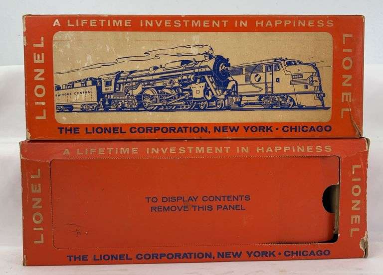 Postwar Lionel O Gauge 3535 Security Car with Operating Searchlight & 3540 Operating Radar Scanning Scope Car empty boxes image