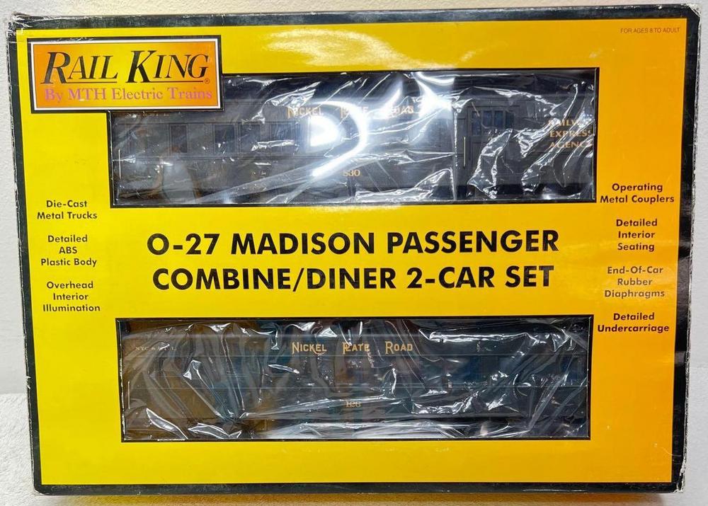 Modern Era MTH Rail King O gauge 6245 Nickel Plate Road 2 car Madison Combo/Diner set in original box