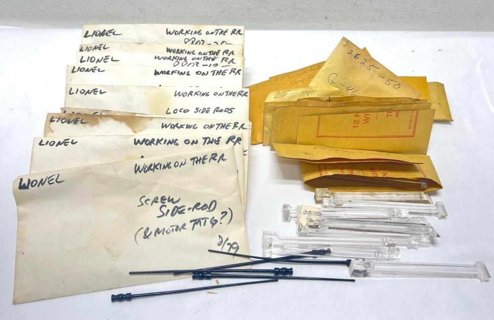 Postwar Lionel O Gauge parts in envelopes identified