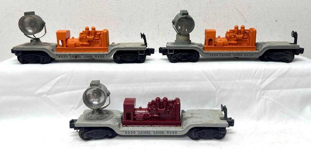 Postwar Lionel O Gauge 3520 orange 6520 orange 6520 maroon searchlight