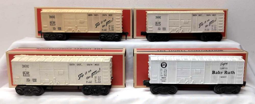 Postwar Lionel O Gauge Four variations 6014 box car Frisco