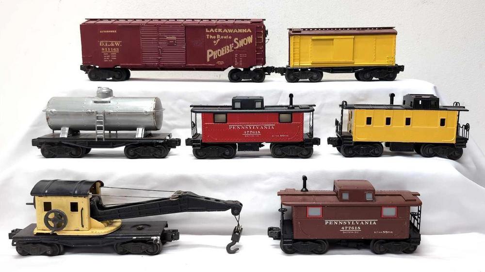 Postwar Lionel O Gauge cabooses tank box crane more