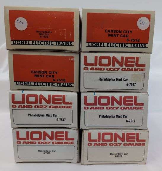 Lionel O Gauge Mint cars, two 7515, three 7517,  two 7518 one 7522 in box Mint