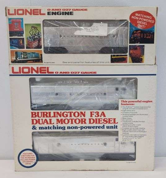Modern Era Lionel O Gauge Burlington F3A Dual Motor Diesel w/B Unit 8054 8062 in box image