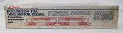 Modern Era Lionel O Gauge Burlington F3A Dual Motor Diesel units in box, unrun