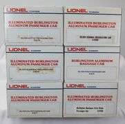 Modern Era Lionel O Gauge No. 9577 Burlington six aluminum passenger car set in box