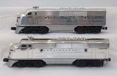 Modern Era Lionel O Gauge Burlington F3A Dual Motor Diesel units in box, unrun