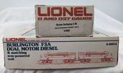 Modern Era Lionel O Gauge Burlington F3A Dual Motor Diesel w/B Unit 8054 8062 in box
