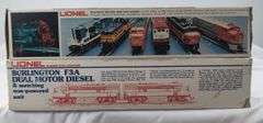 Modern Era Lionel O Gauge Burlington F3A Dual Motor Diesel w/B Unit 8054 8062 in box