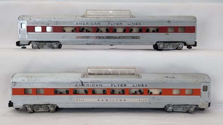 Postwar American Flyer Lines S Gauge 962 Hamilton vista dome Passenger Cars orange & red image